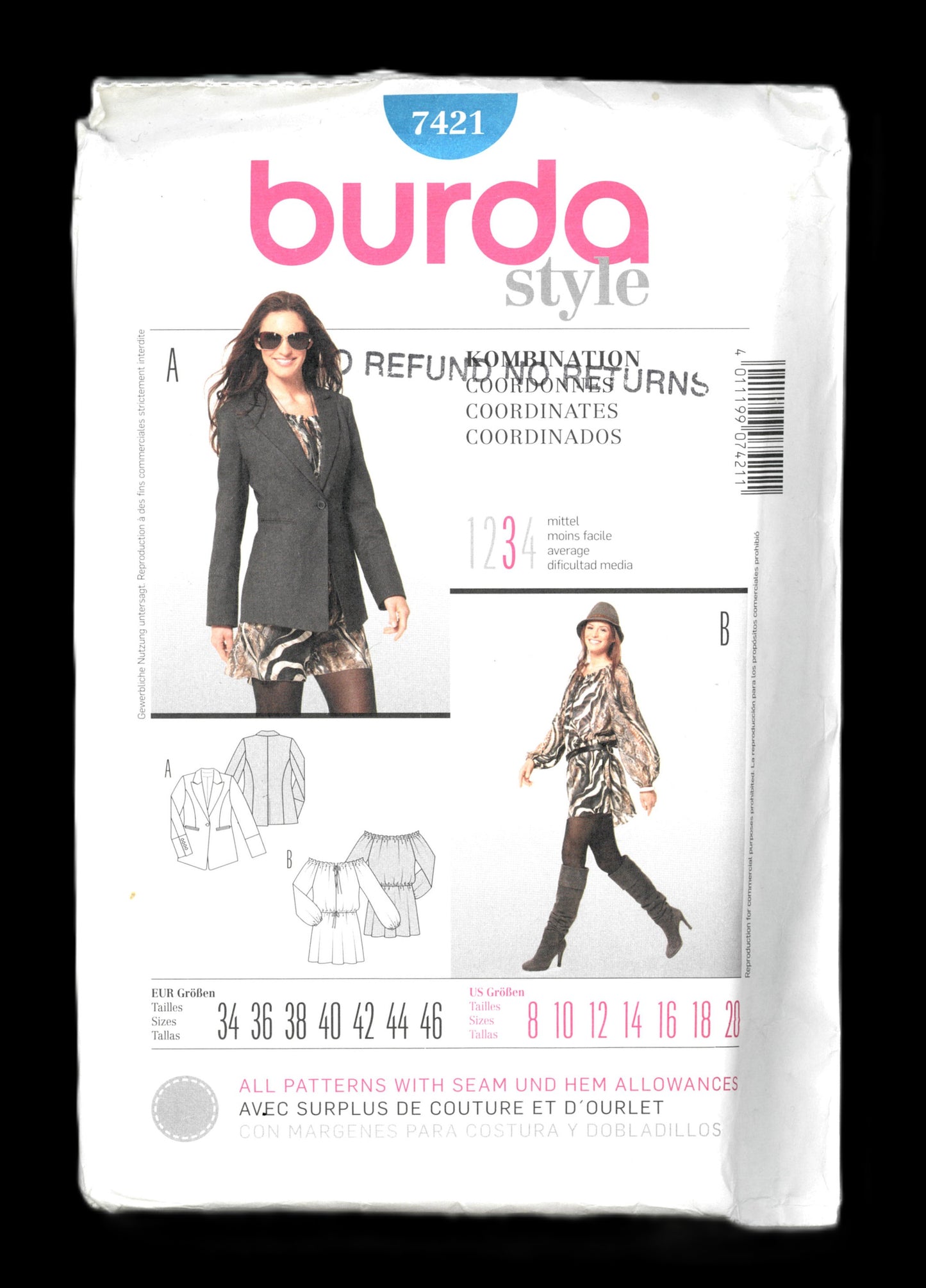 Burda 7421 Misses Dress and jacket Sewing Pattern - UNCUT Size 8 10 12 14 16 18