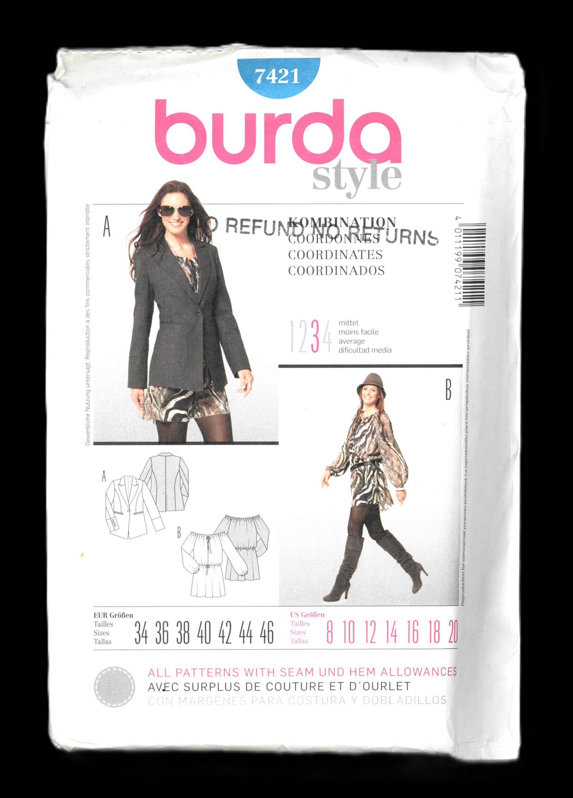 Burda 7421 Misses Dress and jacket Sewing Pattern - UNCUT Size 8 10 12 14 16 18