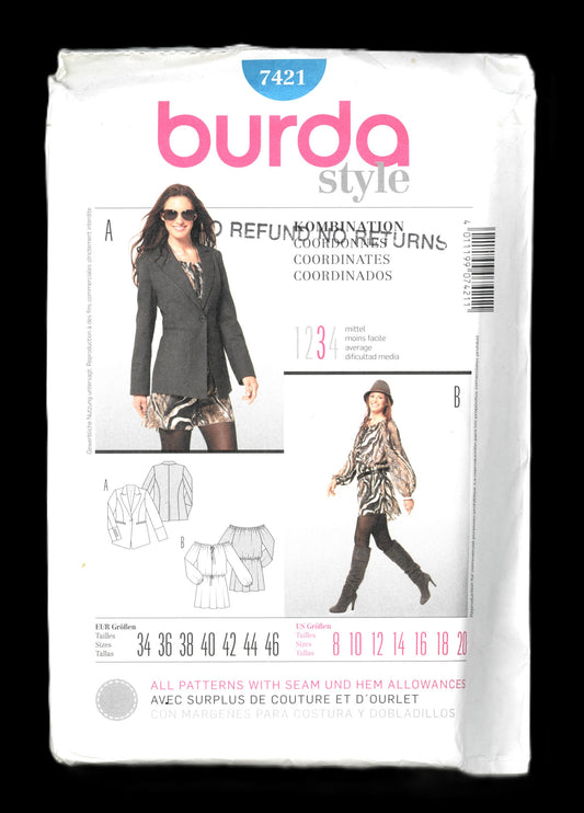 Burda 7421 Misses Dress and jacket Sewing Pattern - UNCUT Size 8 10 12 14 16 18