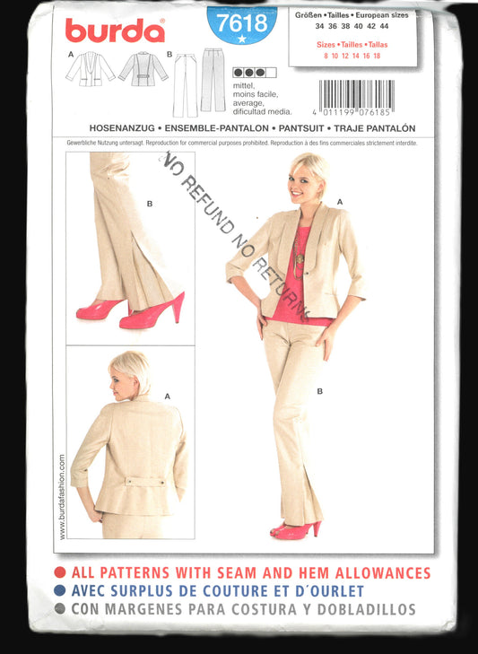 Burda 7618 Misses Pantsuit Sewing Pattern - UNCUT - Size 8 10 12 14 16 18