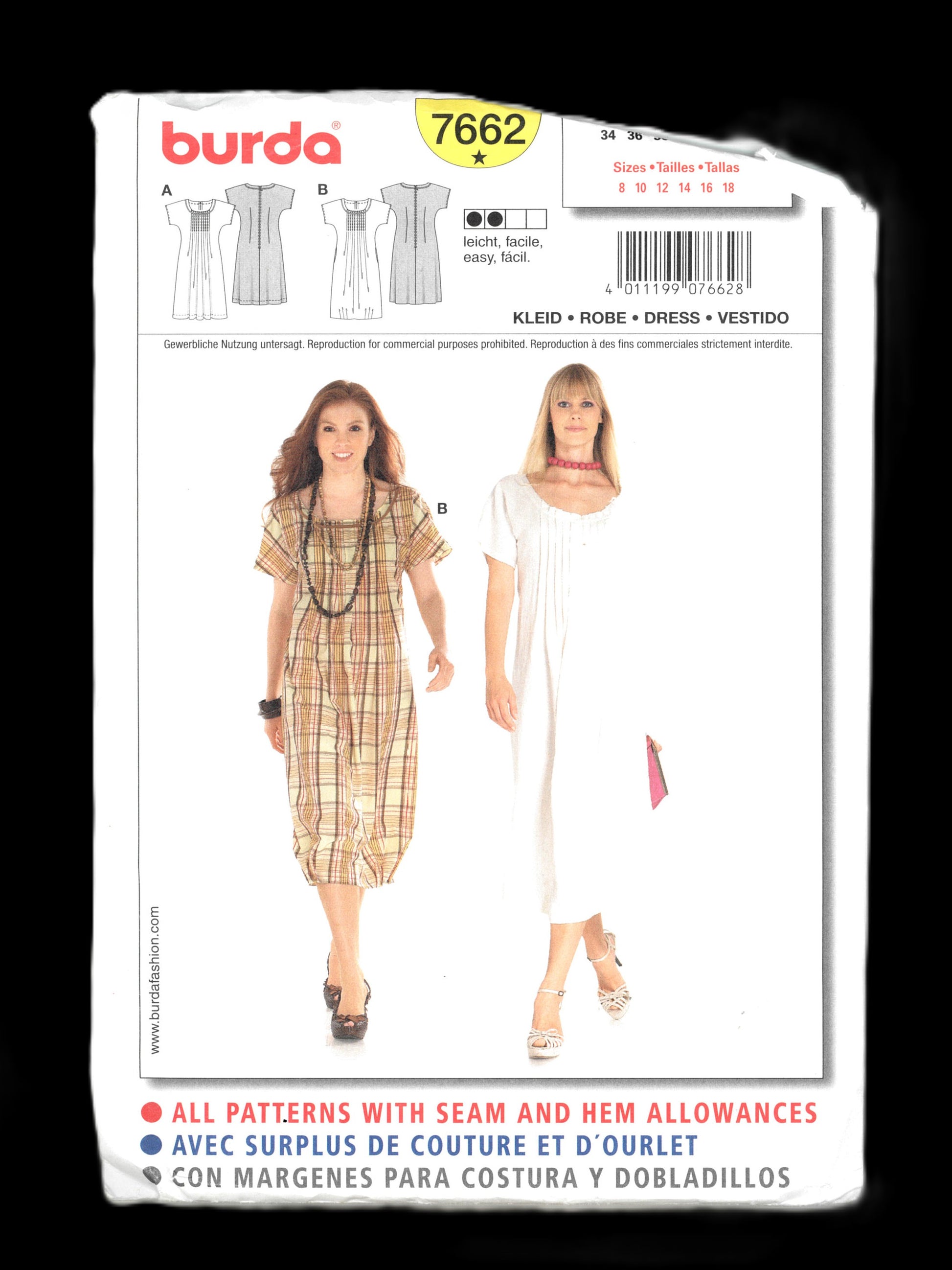 Burda 7662 Misses Dress Pattern UNCUT Size 8 - 18