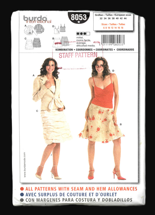 Burda 8053 Misses Jacket Top and Skirt Sewing Pattern - UNCUT - Size 6 8 10 12 14 16 18