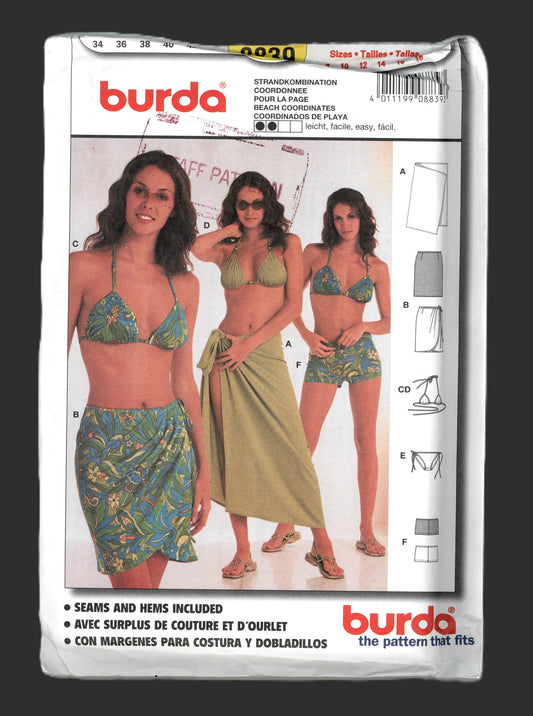 Burda 8839 Beach coordinates Swimsuit and Cover Up Sewing Pattern UNCUT - Size 8 10 12 14 16 18