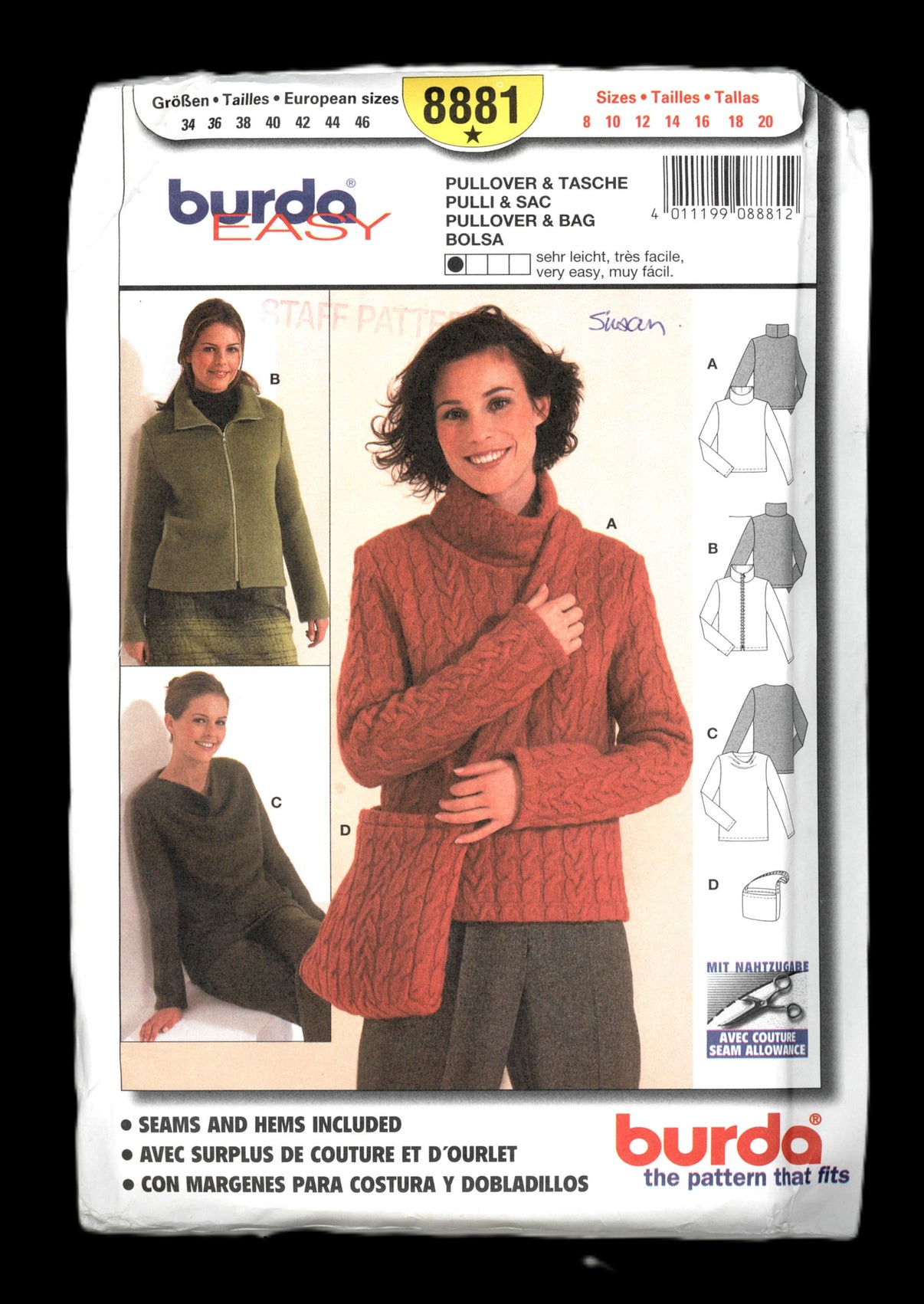 Burda 8881 Misses Pullover, Jacket and Bag Sewing Pattern - UNCUT - Si ...