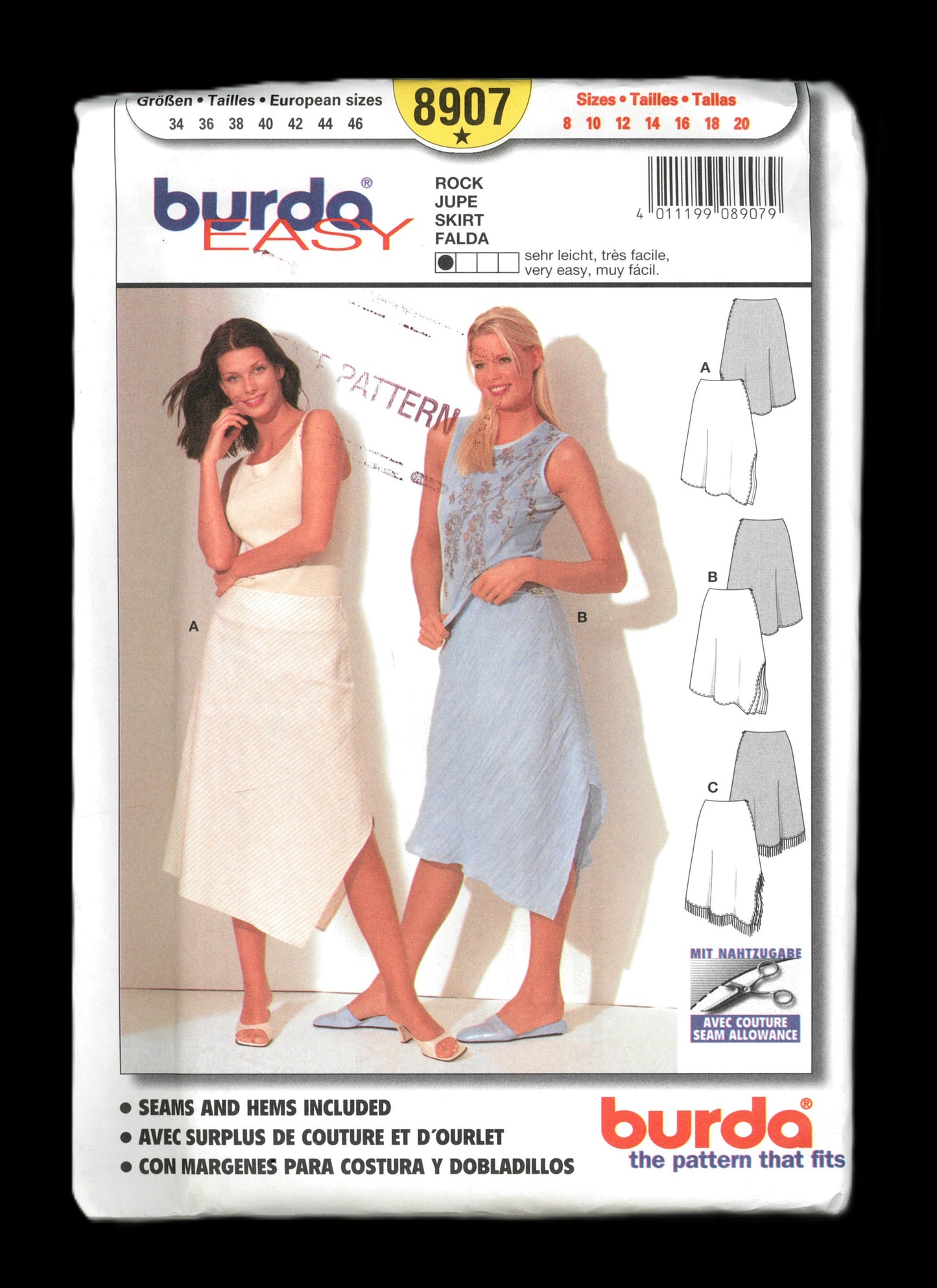 Burda 8907 Misses Skirt Sewing Pattern - UNCUT - Size 8 10 12 14 16 18 20