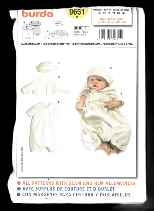Burda 9651 Infants Christening Coordinates Sewing Pattern UNCUT Size 1M 3M 6M 9M 12M 18M