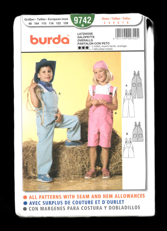 Burda 9742 Boys Girls Overalls and Shortalls Sewing Pattern - UNCUT Size 3 4 5 6 7 8