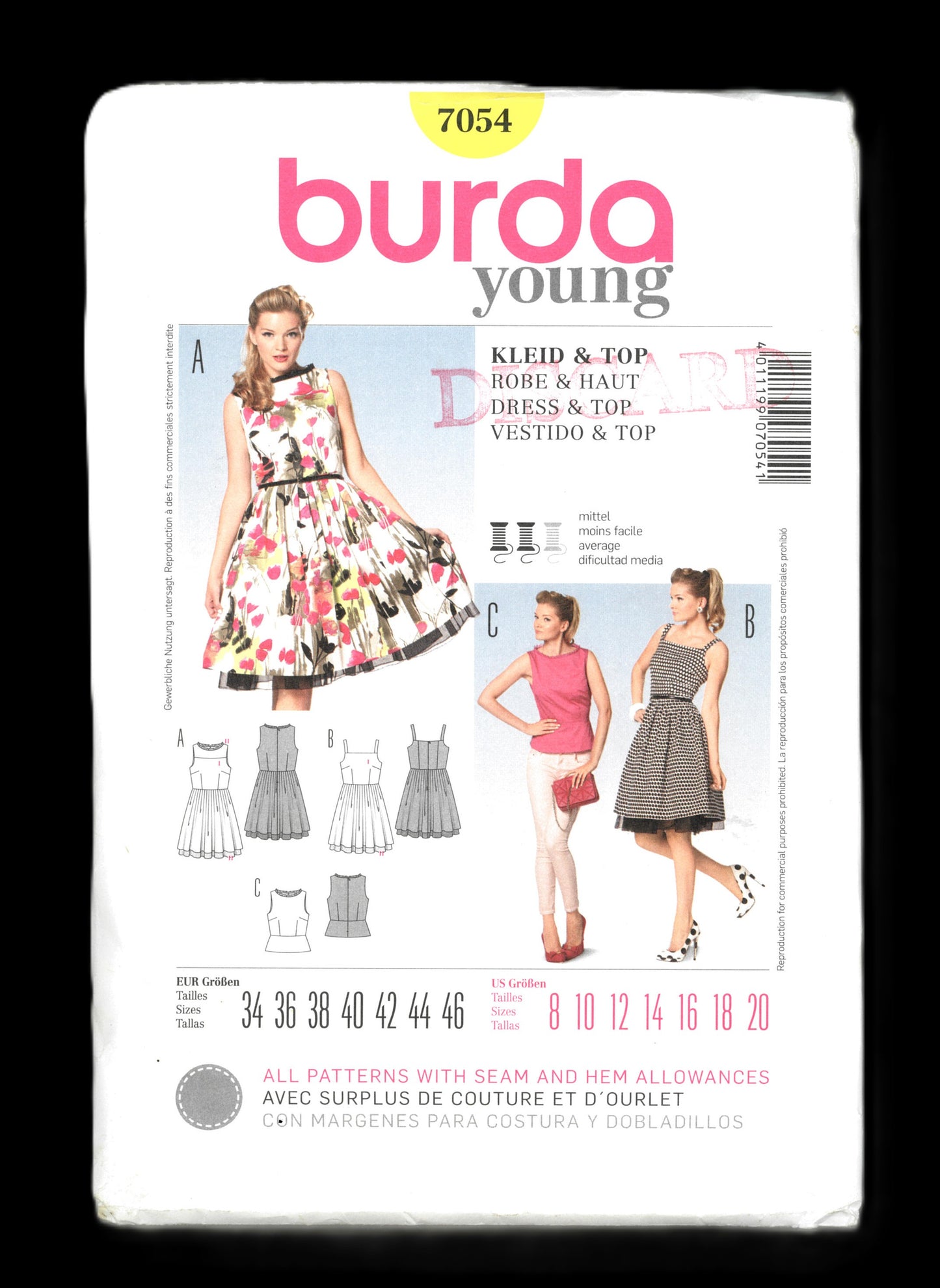 Burda Young 7054  Dress and Tops Pattern UNCUT Size 8 10 12 14 16 18 20