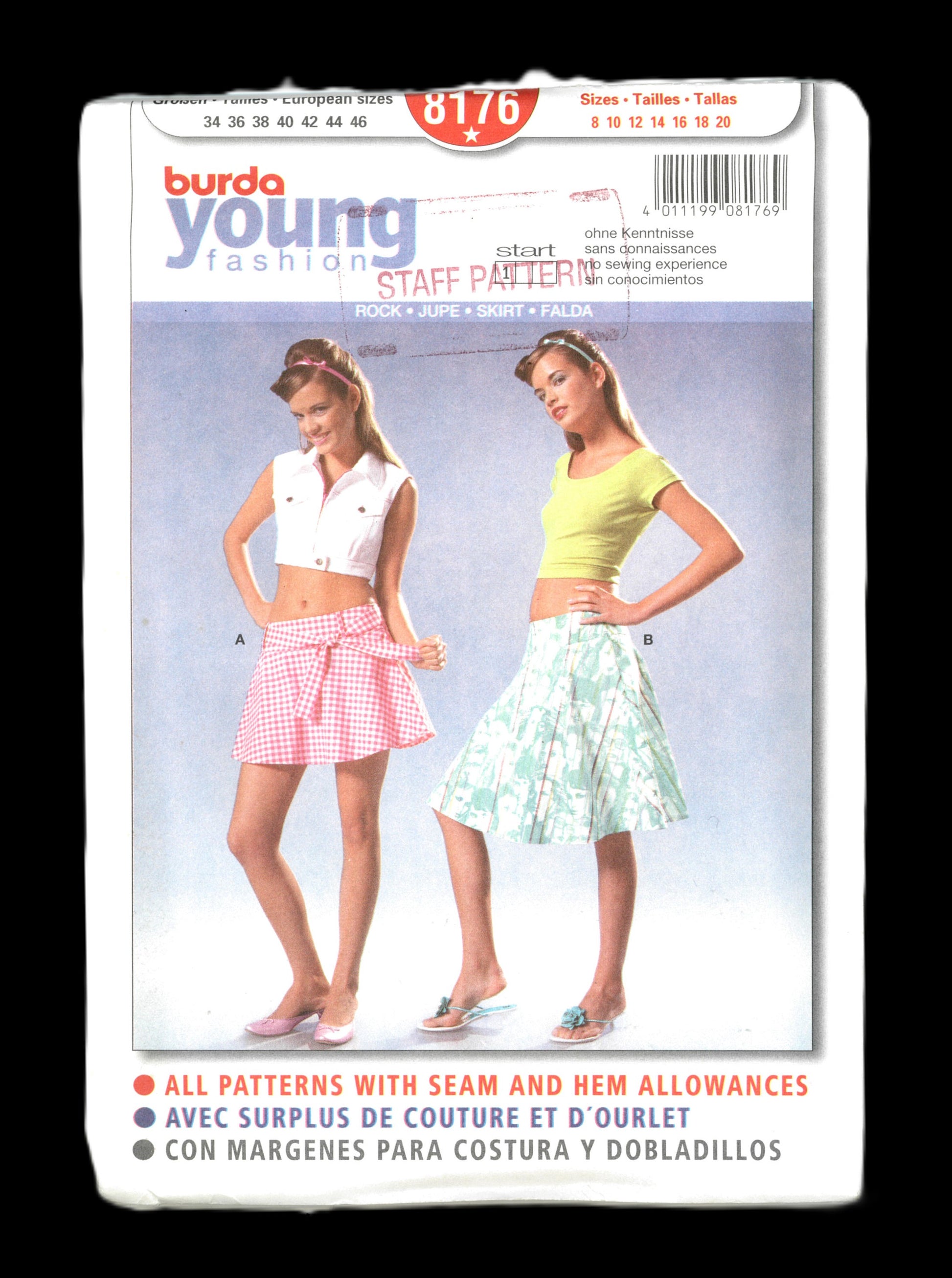 Burda Young 8176 Skirt Sewing Pattern - UNCUT - Size 8 10 12 14 16 18 20