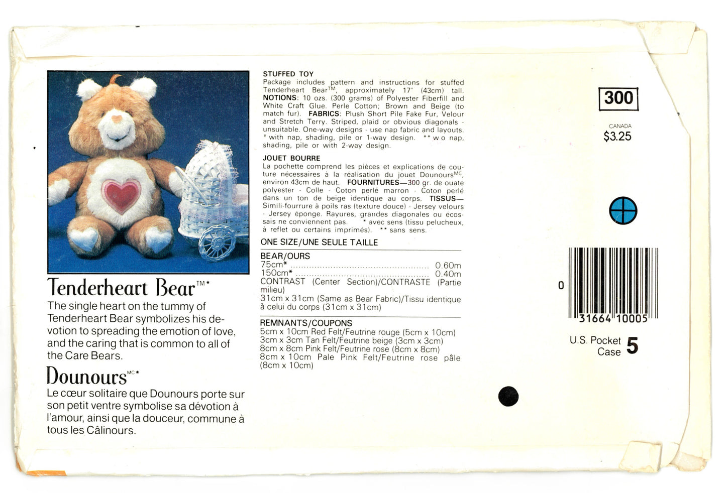 Butterick 300 Care Bear Tenderheart Bear Stuffed Toy Sewing Pattern UNCUT