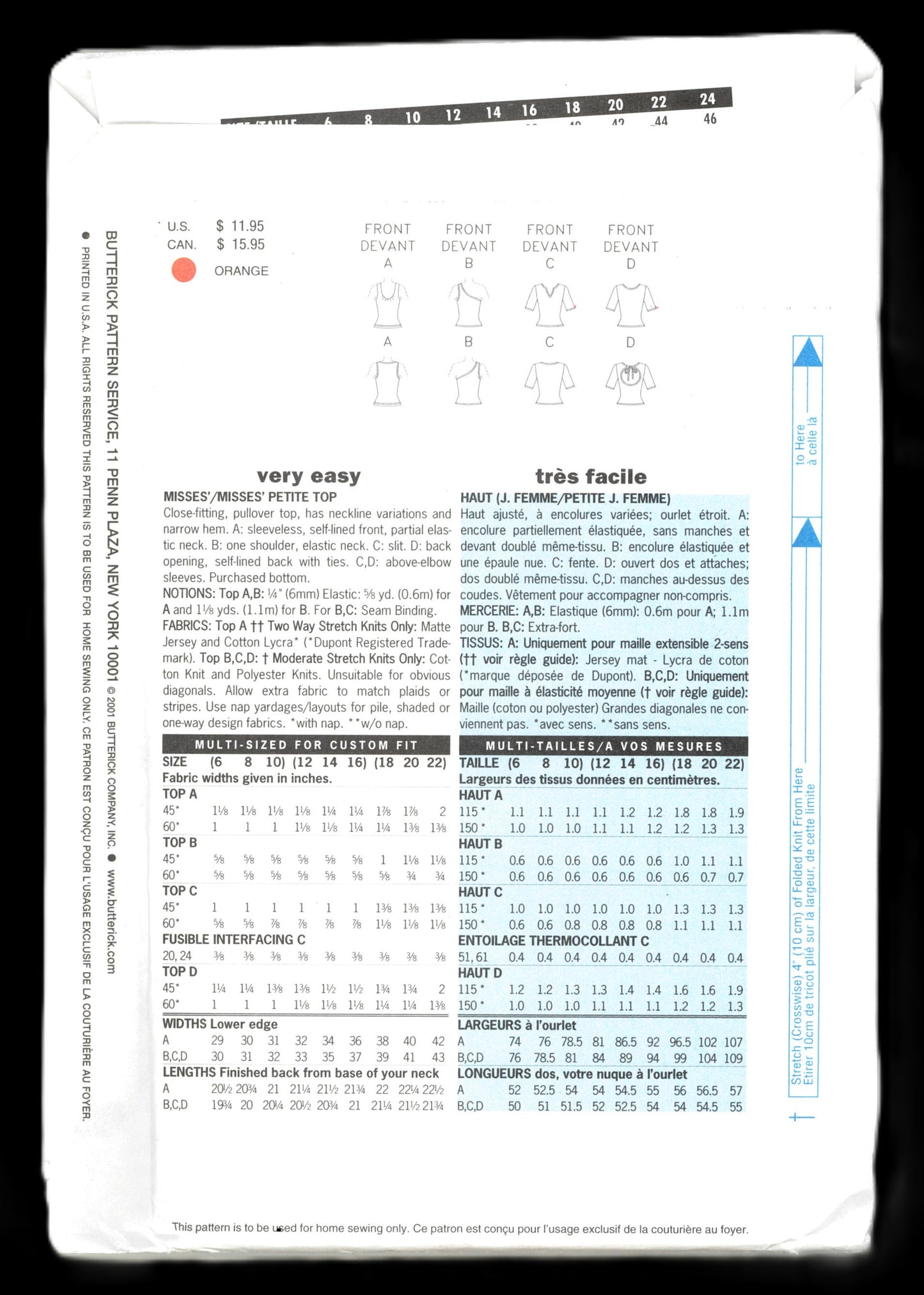 Butterick 3028 Misses / Misses Petite Top Sewing Pattern UNCUT  Size 12 14 16