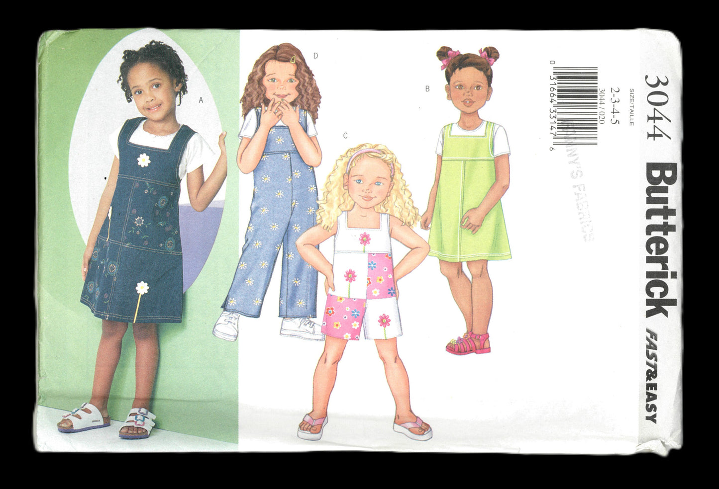 Butterick 3044 Childrens Girls Jumper and Jumpsuit Sewing Pattern - UNCUT - Size 2 3 4 5