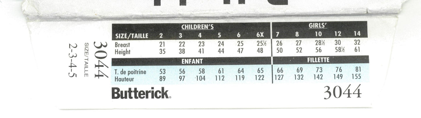 Butterick 3044 Childrens Girls Jumper and Jumpsuit Sewing Pattern - UNCUT - Size 2 3 4 5