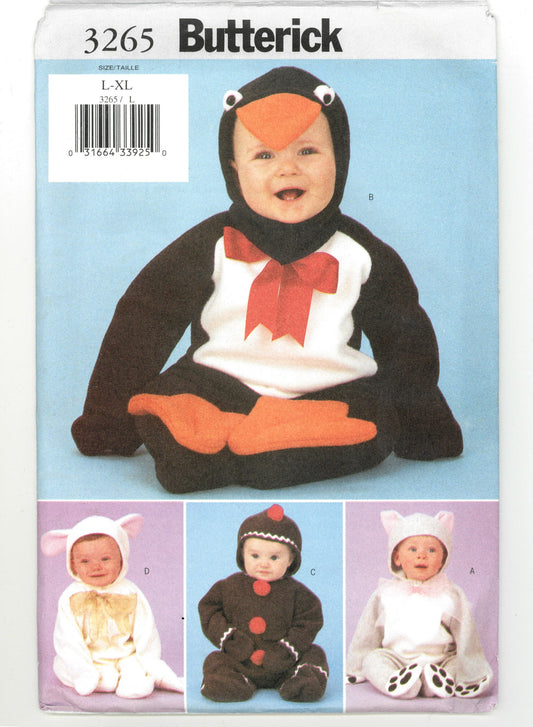 Butterick 3265 Infants Penguin, Cat, Gingerbreadman and Lamb Sewing Pattern - UNCUT - Size L - XL