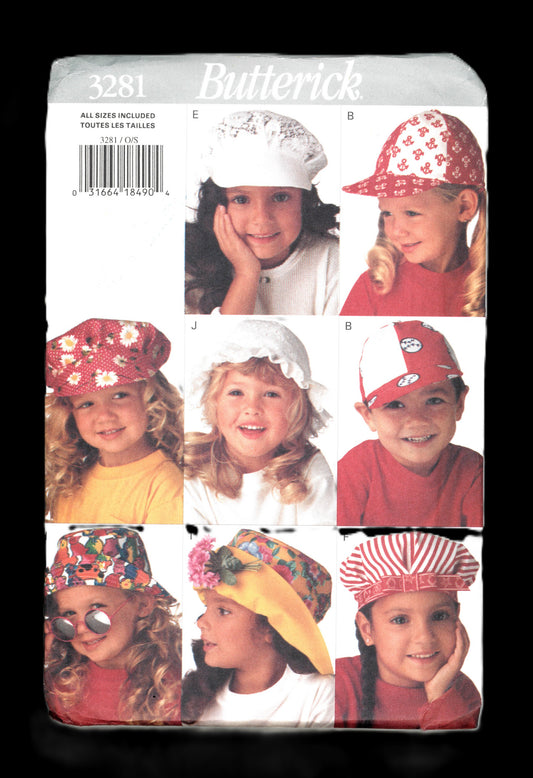 Butterick 3281 Childrens Hats Sewing Pattern - UNCUT - Hat Size S M L