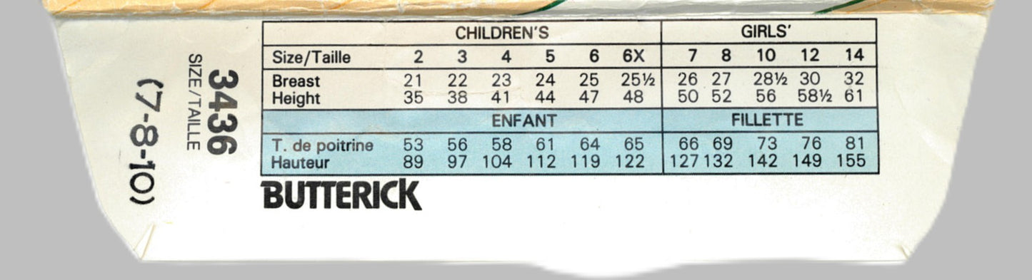 Butterick 3436 Cabbage Patch kids Girls Nightgown Top Pants & Transfers Sewing Pattern - UNCUT - Size 7 8 10