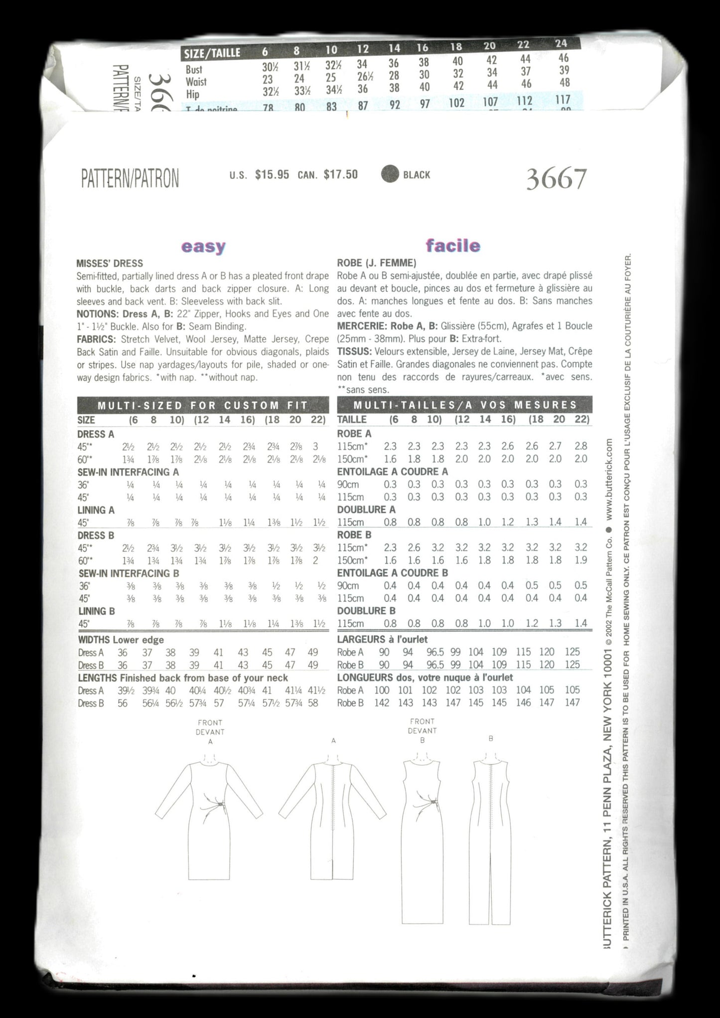 Butterick 3667 David Warren Misses Dress Sewing Pattern UNCUT Size 12 14 16