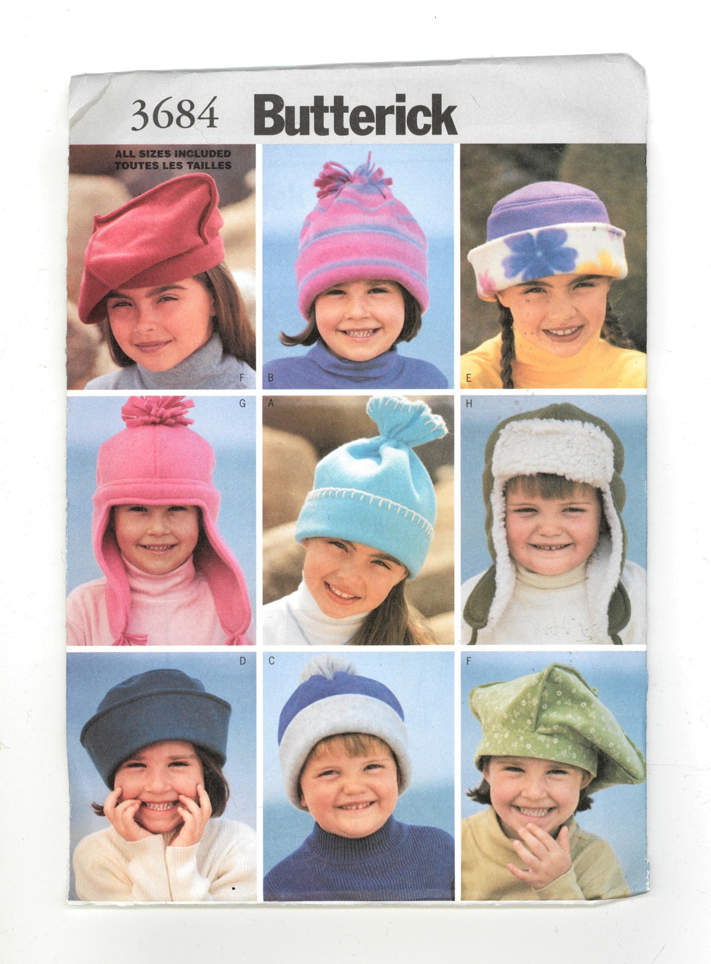 Butterick 3684 Childrens Fleece Hats Sewing Pattern - UNCUT - Hat Size S M L