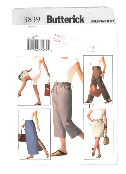 Butterick 3839 Misses . Miss Petite Skirt Shorts and Pants Sewing Pattern - UNCUT - Size L,XL