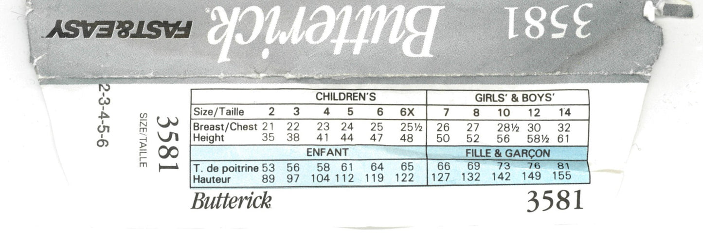 Butterick 3581 Childrens/ Girls Cape & Hat Sewing Pattern UNCUT Size 2 3 4 5 6