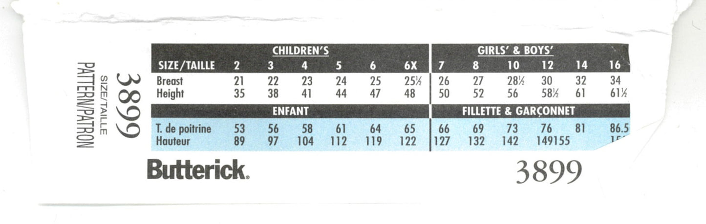 Butterick 3899 Childrens Boys Girls Animal Costume Sewing Pattern - UNCUT  Size 2 3 4 5