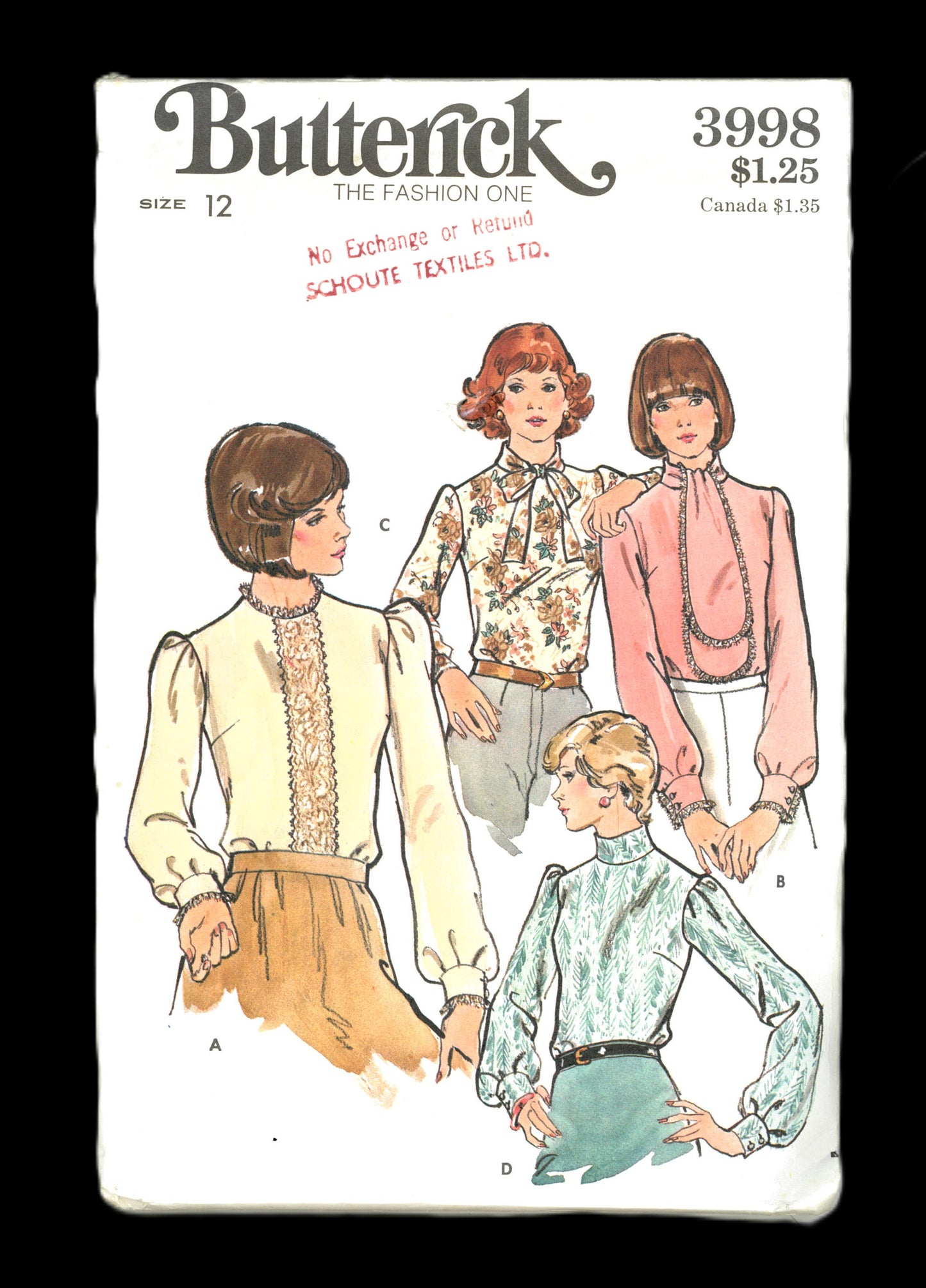 70s Butterick 3998 Misses Blouse  Sewing Pattern UNCUT  Size 8 Size 12 Size 14