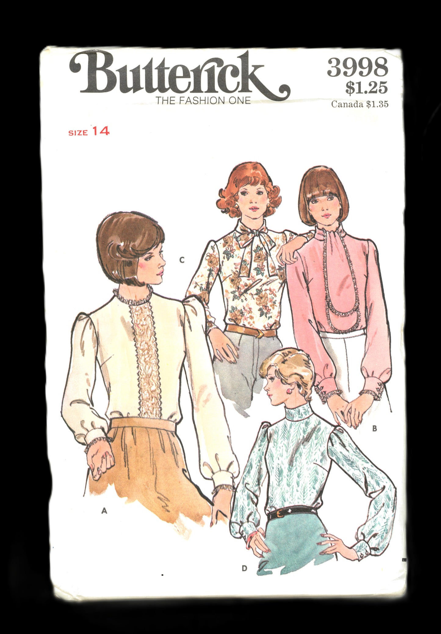 70s Butterick 3998 Misses Blouse  Sewing Pattern UNCUT  Size 8 Size 12 Size 14