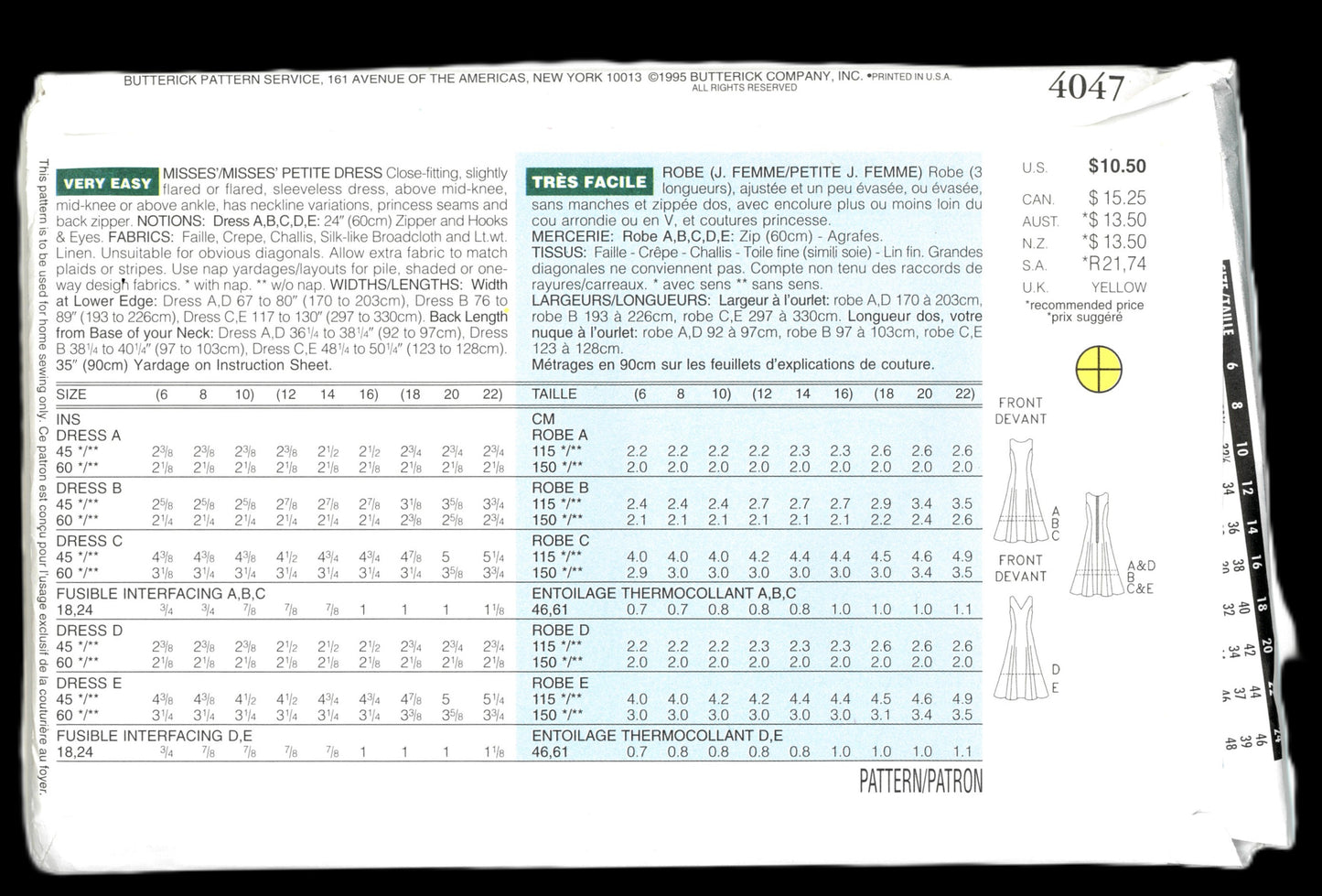 Butterick 4047 Misses Dress Sewing Pattern  - UNCUT - Size 6 8 10