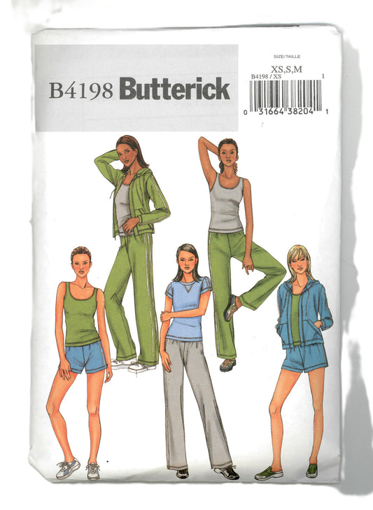 Butterick 4198 Misses Jacket Tank Top T Shirt Shorts and Pants Sewing Pattern UNCUT Size XS S M