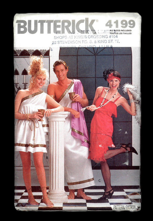 Butterick 4199  Misses  / Mens Roman / Greek Toga and Flapper Dress Costume Sewing Pattern UNCUT  - Size XS S M L