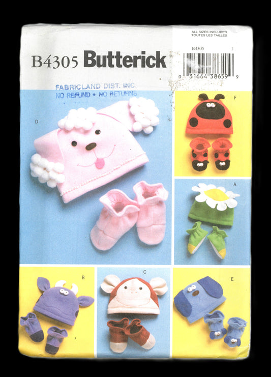 Butterick 4305 Infants / Toddlers Hats and Slippers Sewing Pattern - UNCUT