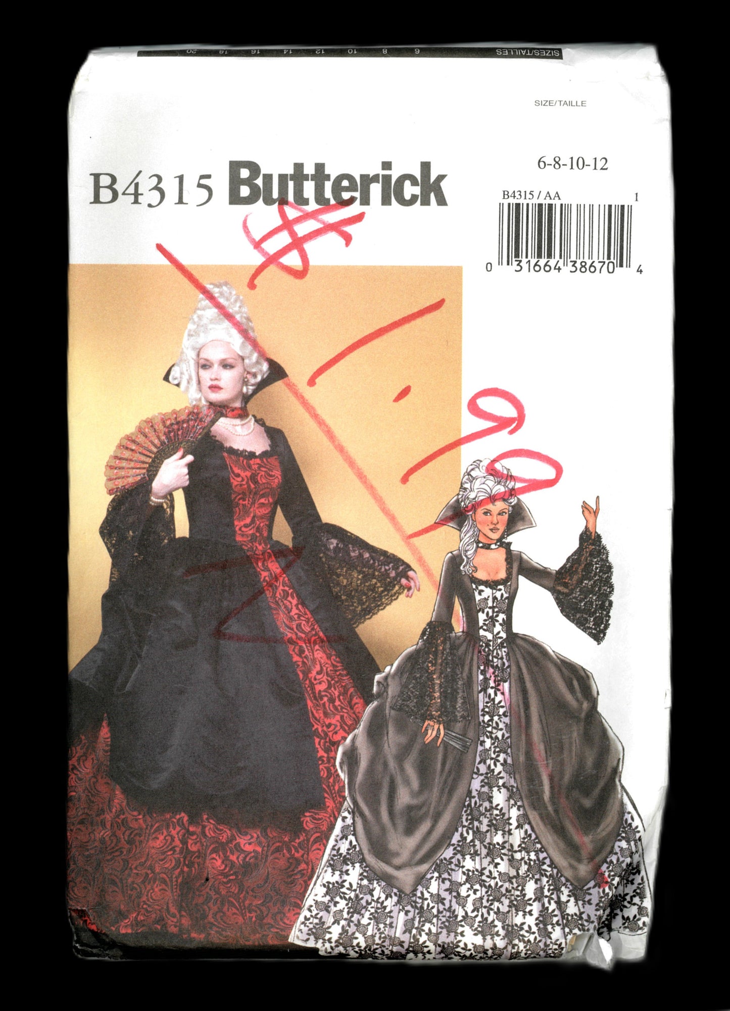 Butterick 4315 French 18th Century Marie Antionette Misses Gown Costume Sewing Pattern UNCUT  Size 6 8 10 12