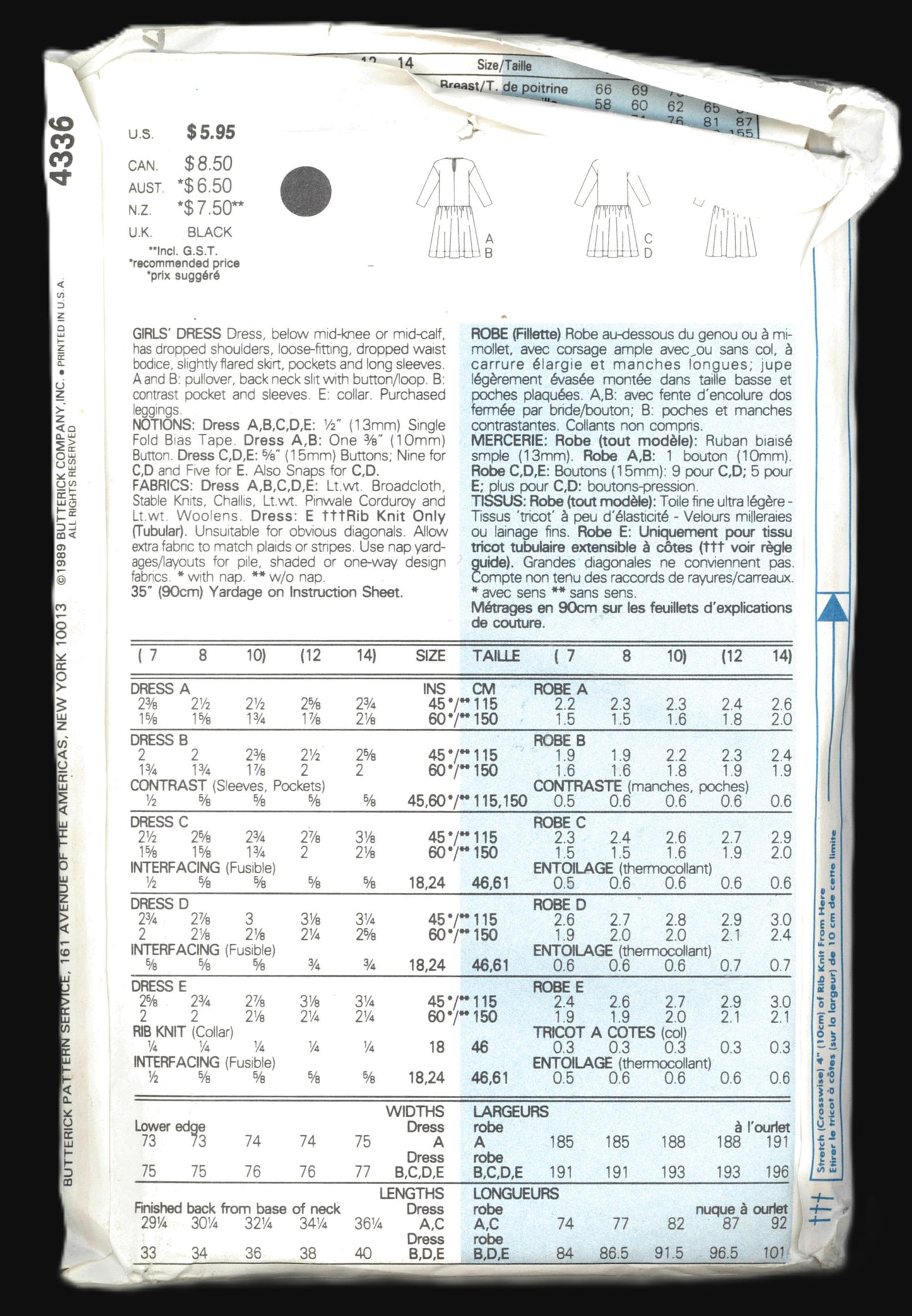 Butterick 4336 Girls Dress Sewing Pattern - UNCUT Size 7 8 10