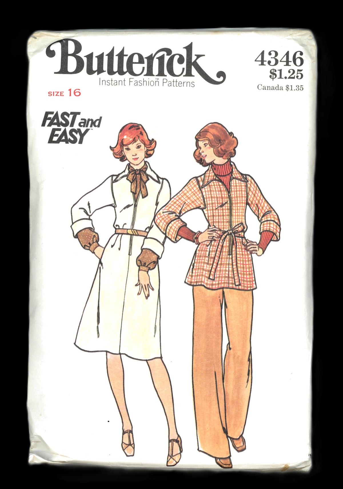 70s Butterick 4346 Misses Dress Top Pants and Belt Sewing Pattern UNCUT  Size 14 or Size 16