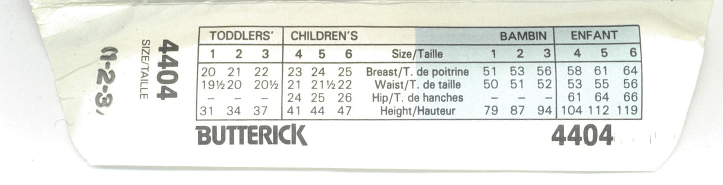 Butterick 4404 Girls Dress and Pinafore Sewing Pattern - UNCUT Size 1 2 3