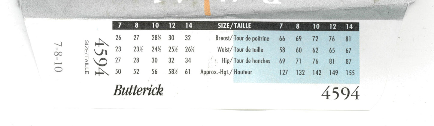 Butterick 4594 Girls Top Skirt and Pants Sewing Pattern UNCUT Size 7 8 10