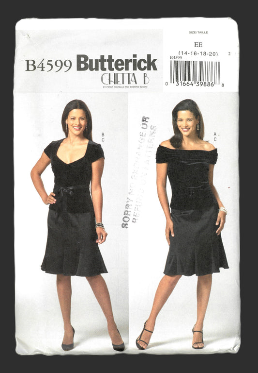 Butterick 4599 Chetta B Misses / Misses Petite Top and Skirt Sewing Pattern UNCUT Size 14 16 18 20