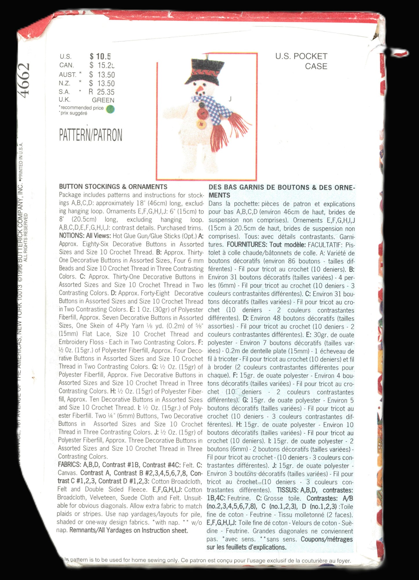 Butterick 4662 Button Stocking and Ornaments Sewing Pattern - UNCUT Christmas Decorations Sewing Pattern