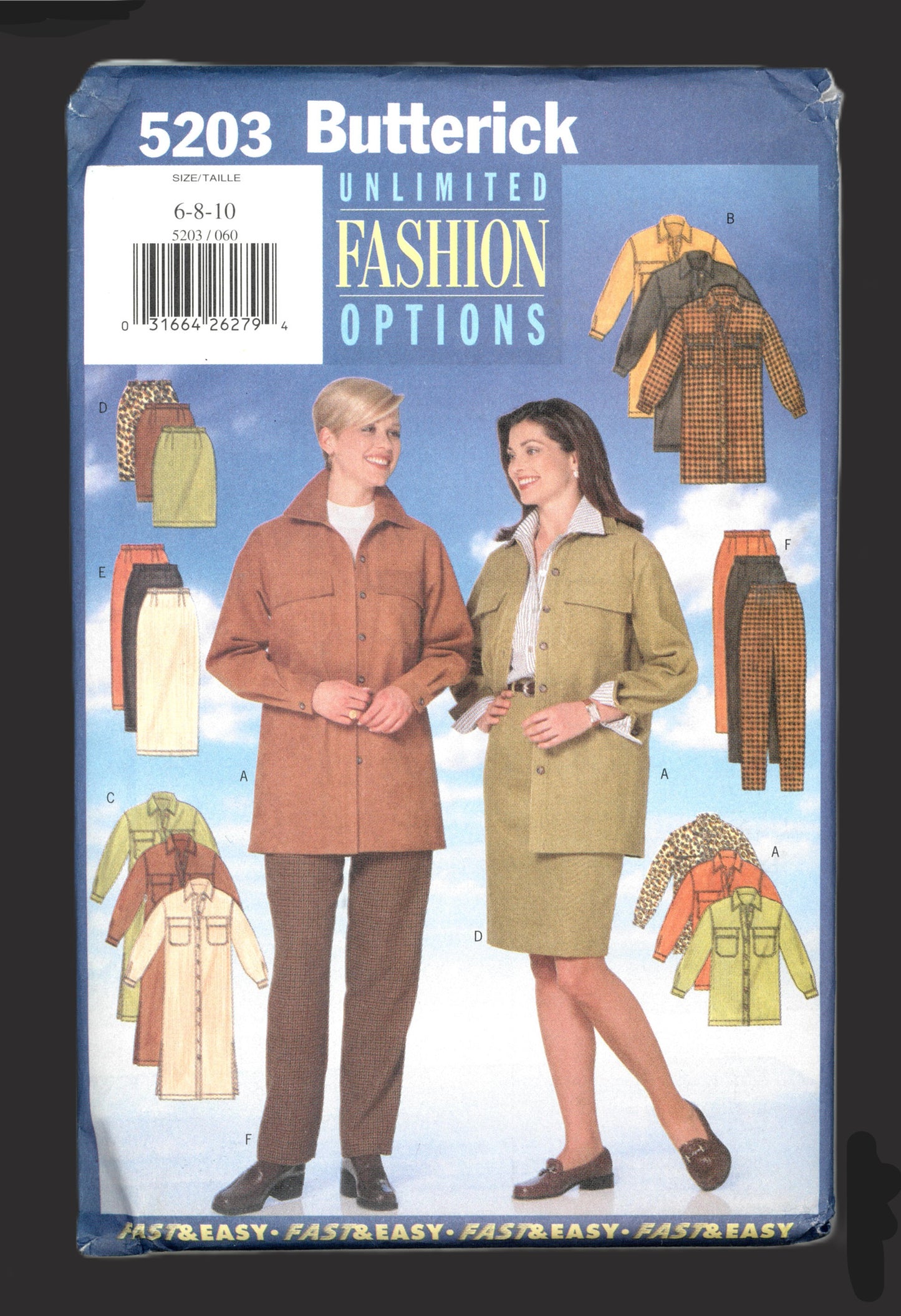 Butterick 5203 Misses / Misses Petite Dress, Shirt, Skirt and Pants Sewing Pattern - UNCUT - Size 6 8 10