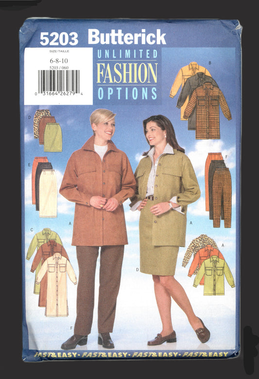 Butterick 5203 Misses / Misses Petite Dress, Shirt, Skirt and Pants Sewing Pattern - UNCUT - Size 6 8 10