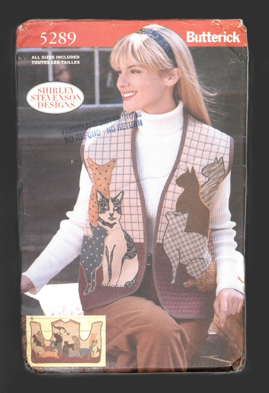 Butterick 5289 Misses Cat Vest Sewing Pattern UNCUT Size S M L XL