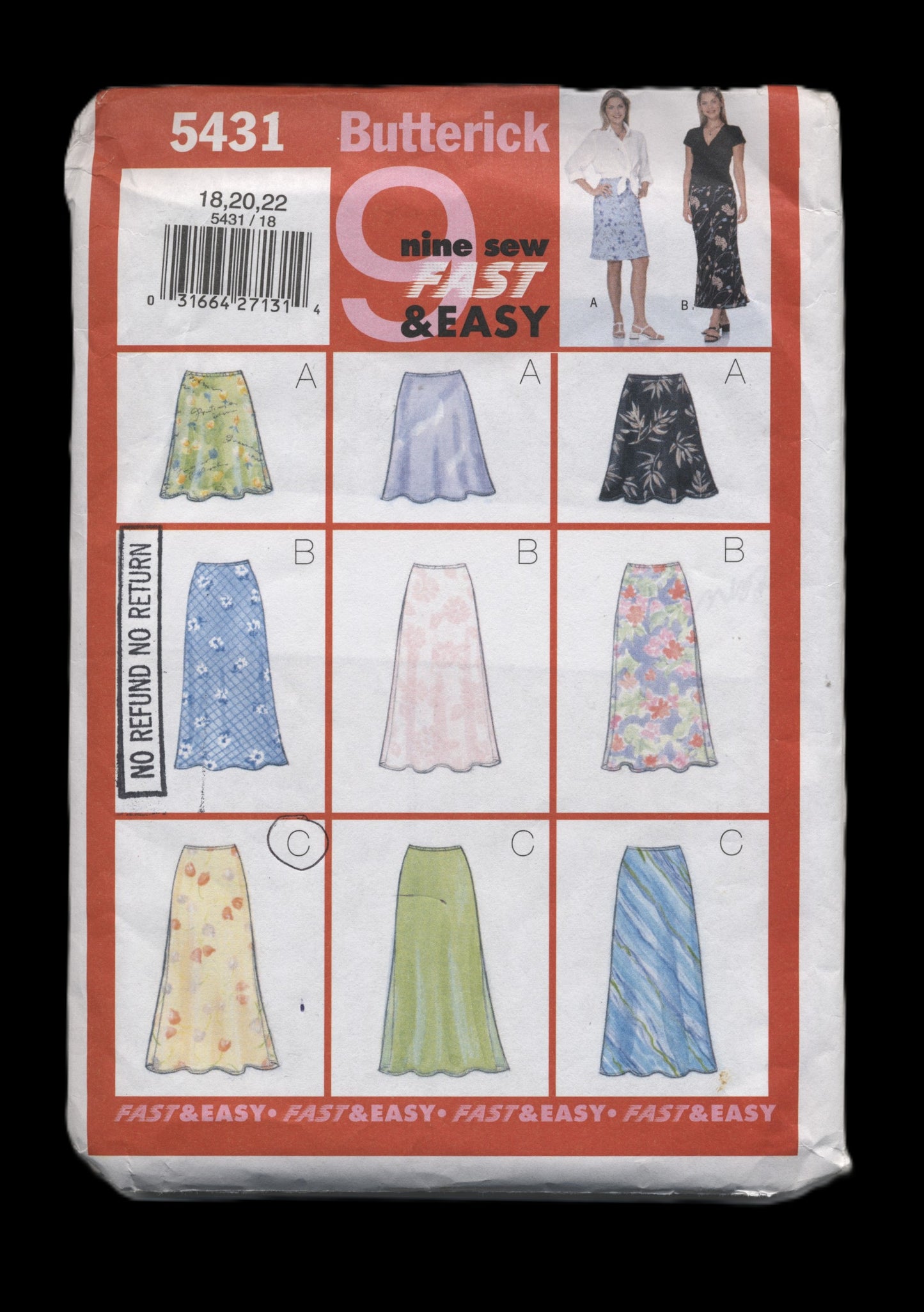 Butterick 5431 Misses Skirt Sewing Pattern - UNCUT -Size 12 14 16 or Size 18 20 22