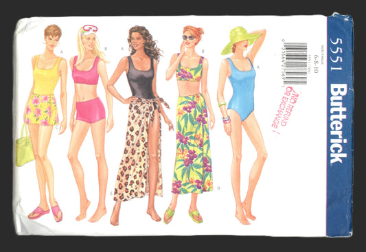 Butterick 5551 Misses Swimsuit and Cover Up Sewing Pattern UNCUT Size 6 8 10
