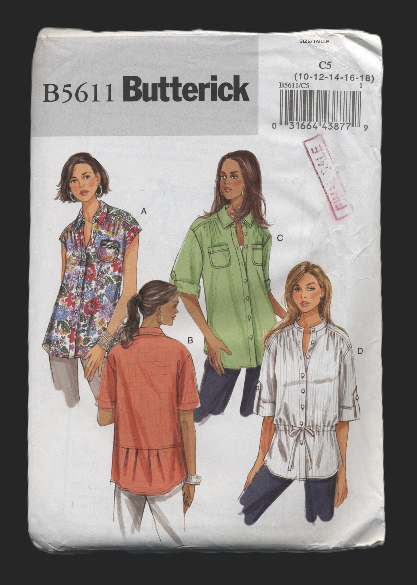 Butterick 5611 Misses Shirt Sewing Pattern UNCUT - Size 10 12 14 16 18
