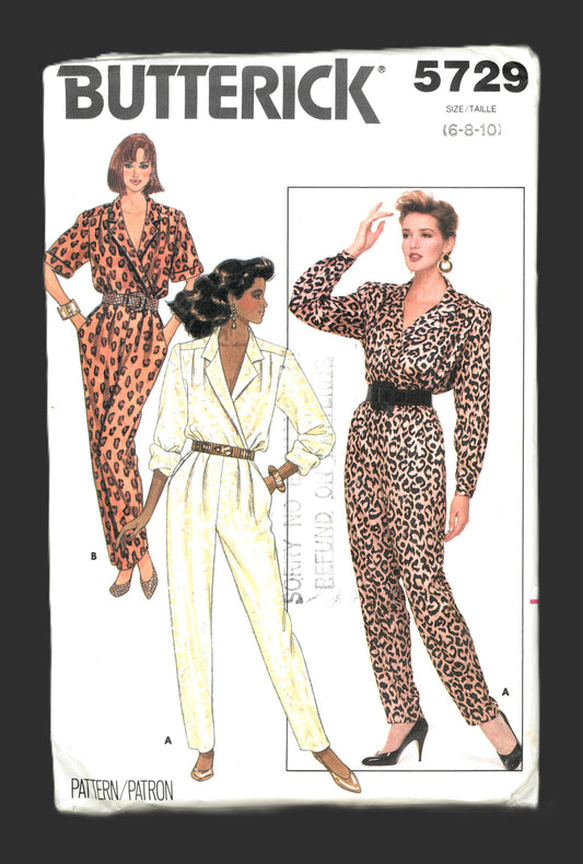 80s Butterick 5729 Misses / Misses Petite Jumpsuit Sewing Pattern - UNCUT - Size 6 8 10