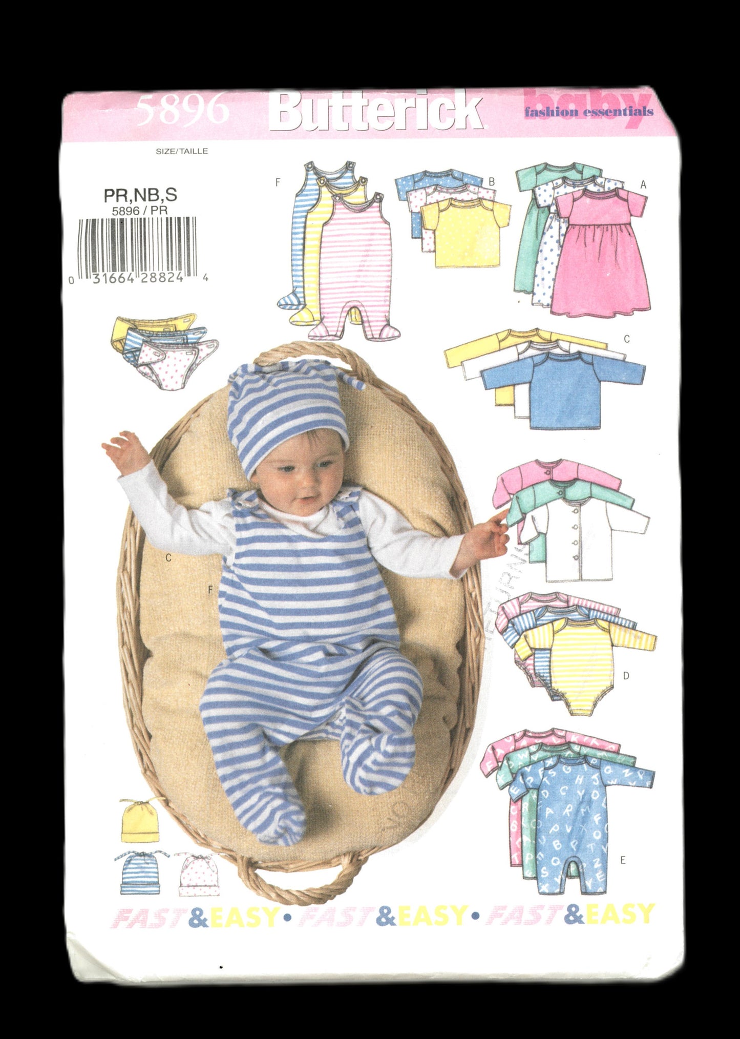 Butterick 5896 Infants Jacket Dress Top Romper Diaper Cover and Hat Sewing Pattern - UNCUT - Size PR NB S