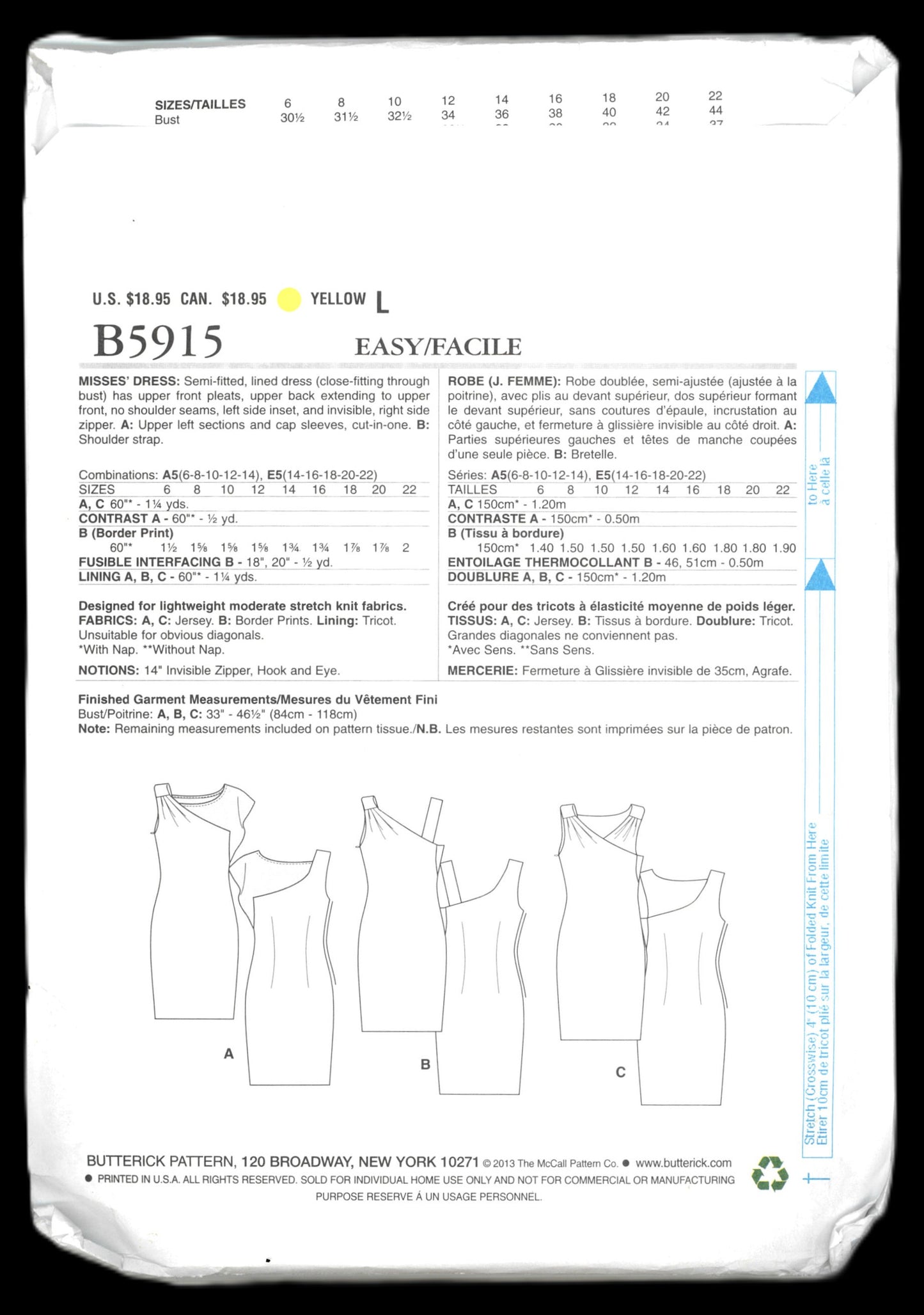 Butterick 5915 Misses Dress Sewing Pattern - UNCUT - Size 14 16 18 20 22