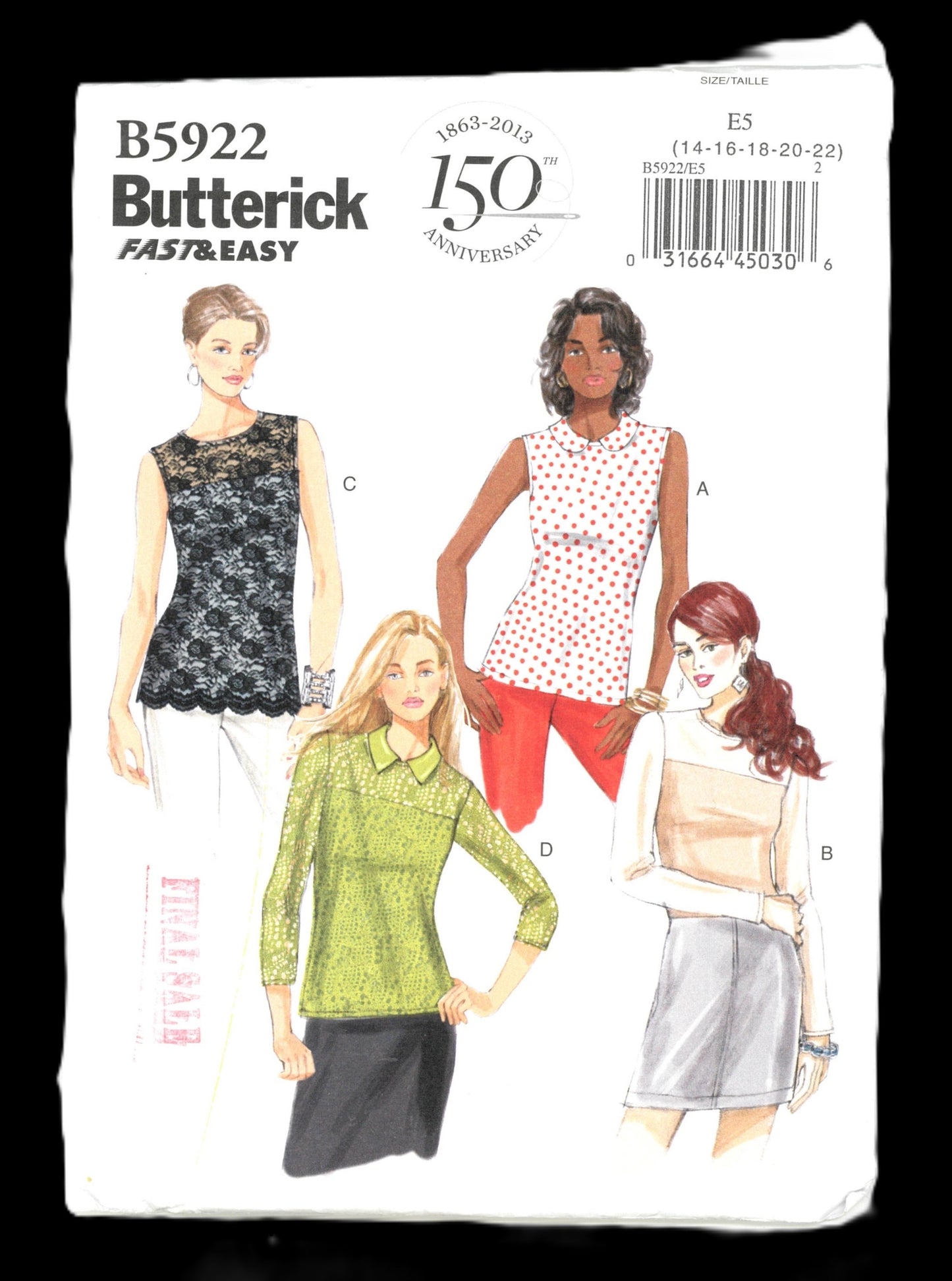 Butterick 5922 Misses Top Sewing Pattern UNCUT  Size 14 16 18 20 22