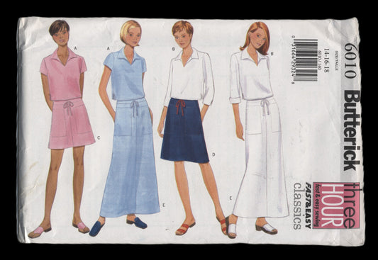 Butterick 6010 Misses Top and Skirt Sewing Pattern UNCUT Size 14 16 18, 90s sewing pattern 