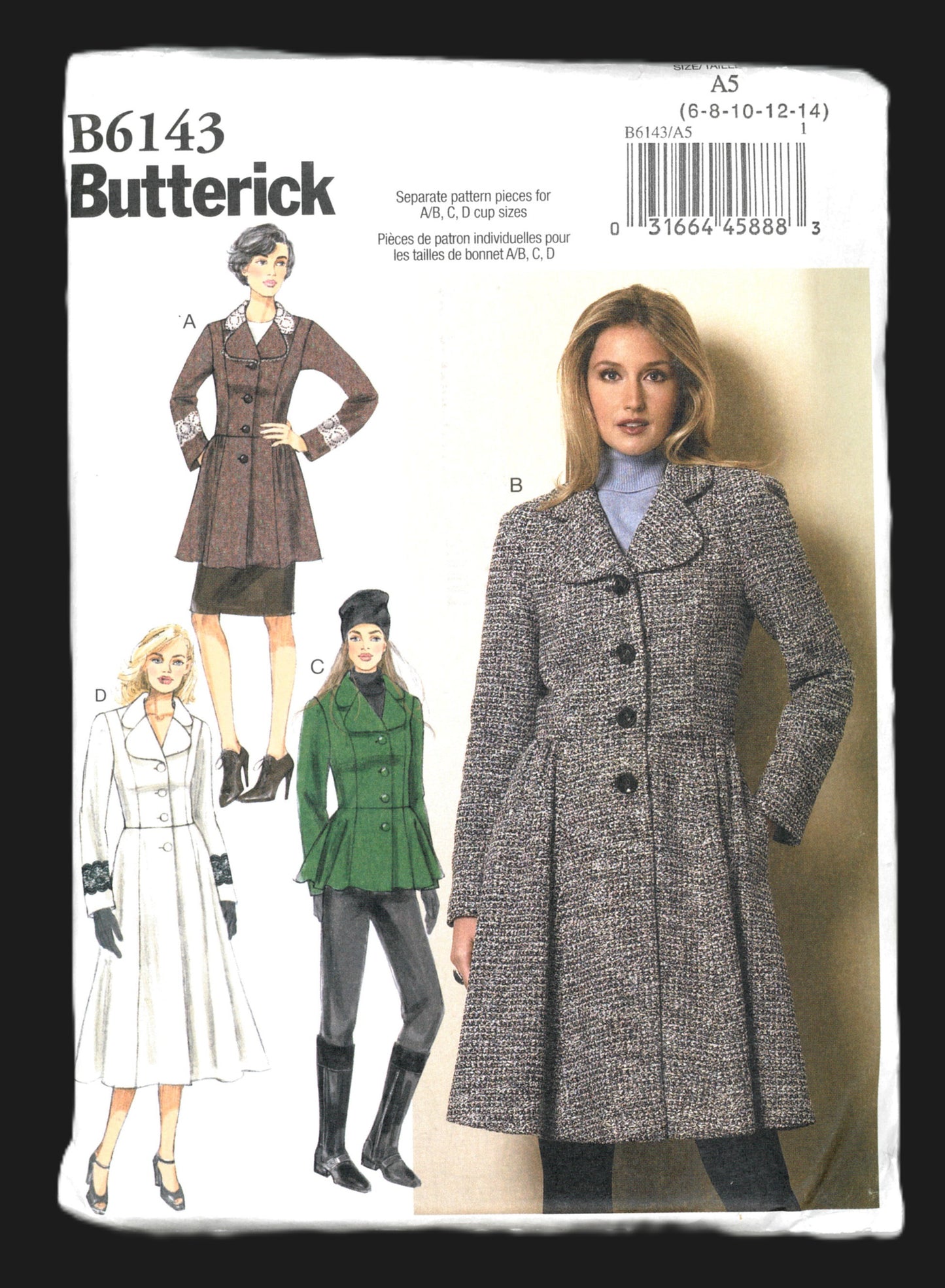 Butterick 6143 Misses Jacket and Coat Sewing Pattern UNCUT  Size 6 8 10 12 14